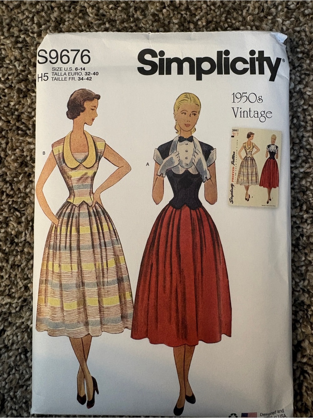 Simplicity vintage 1950s reissue top and skirt pattern, new uncut